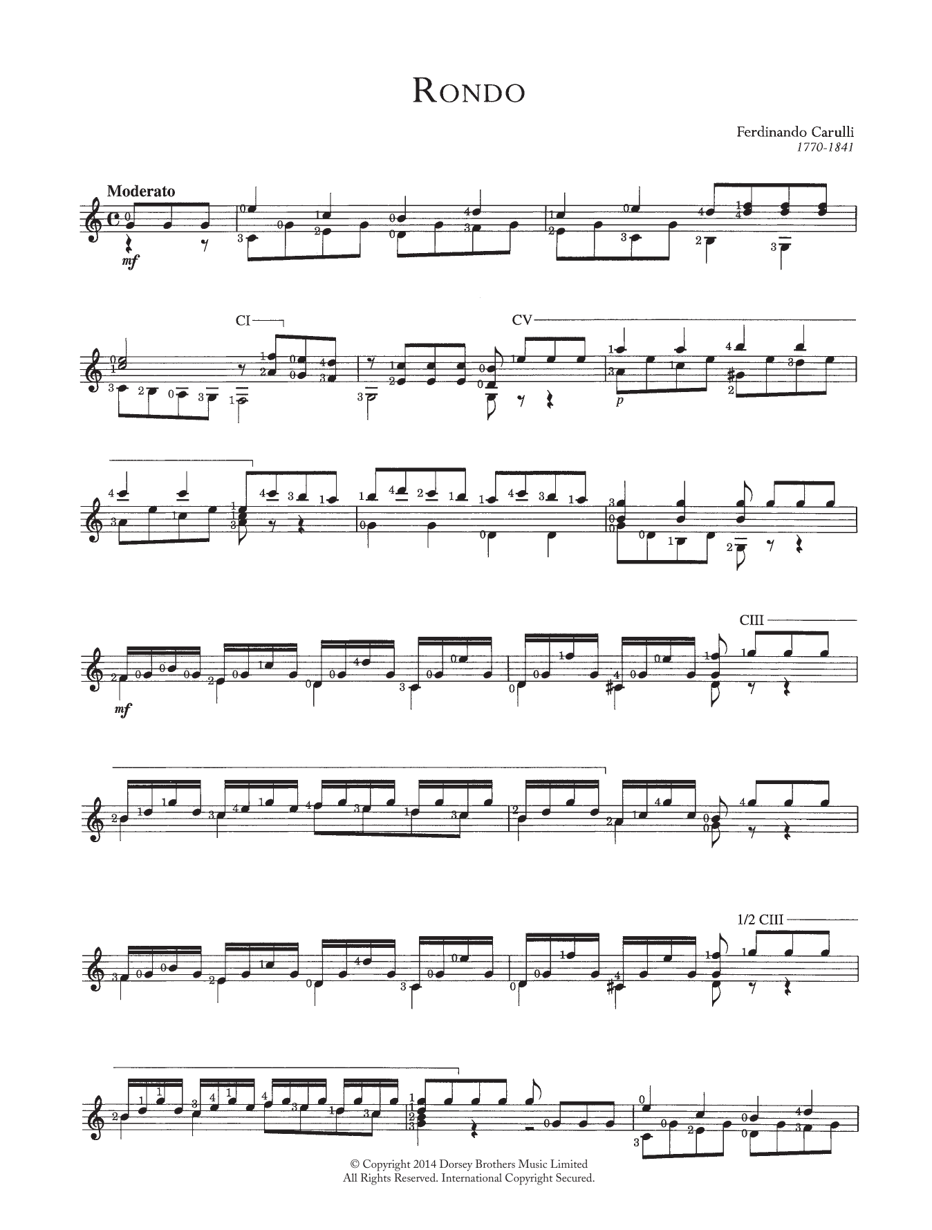 Ferdinando Carulli Rondo sheet music preview music notes and score for Guitar including 3 page(s)