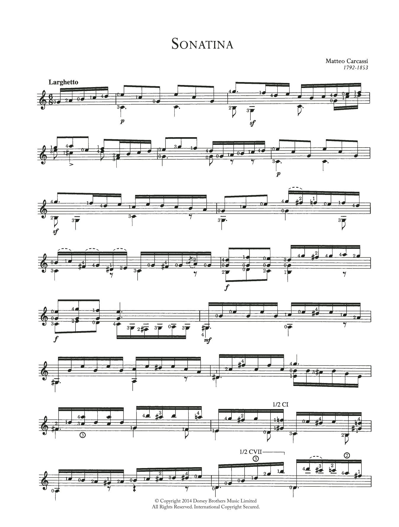 Matteo Carcassi Sonatina sheet music preview music notes and score for Guitar including 2 page(s)