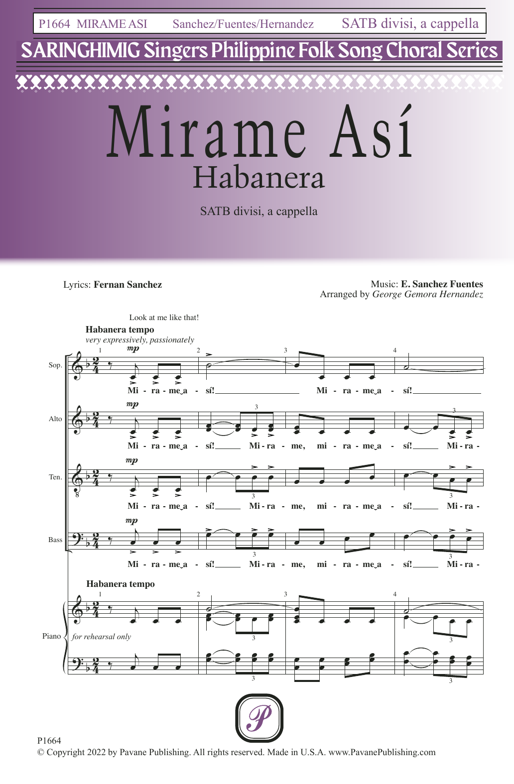Fernan Sanchez and E. Sanchez Fuentes Mirame Así (Habanera) (arr. George Gemora Hernandez) sheet music, chords, lyrics - Printable PDF for SATB Choir