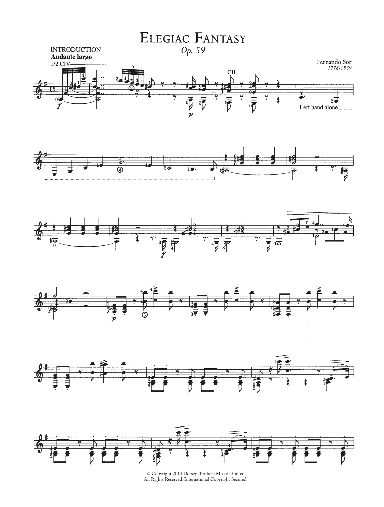 Fernando Sor Elegaic Fantasy, Op.59 sheet music, chords, lyrics - Printable PDF for Guitar