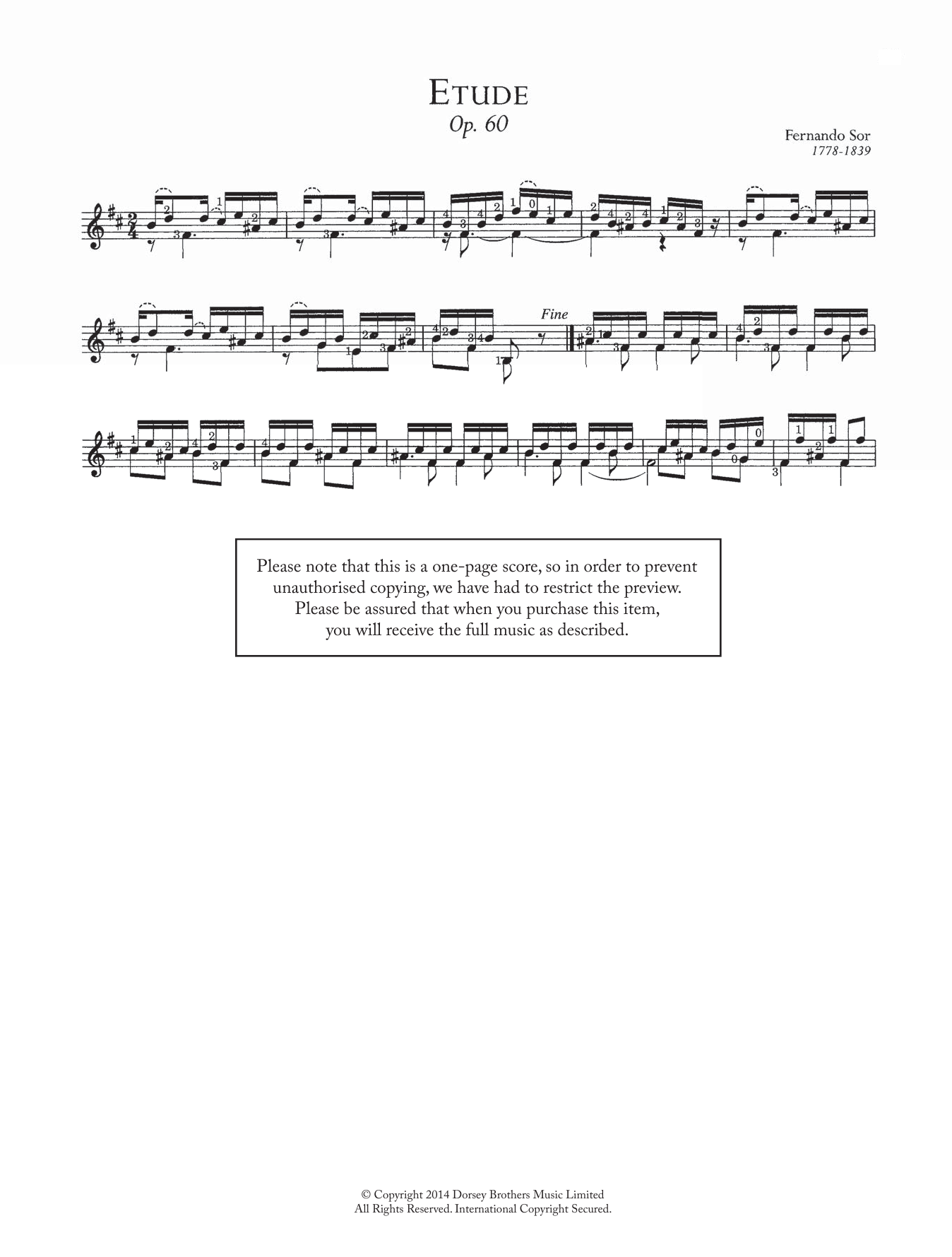 Fernando Sor Etude, Op.60 sheet music, chords, lyrics - Printable PDF for Guitar