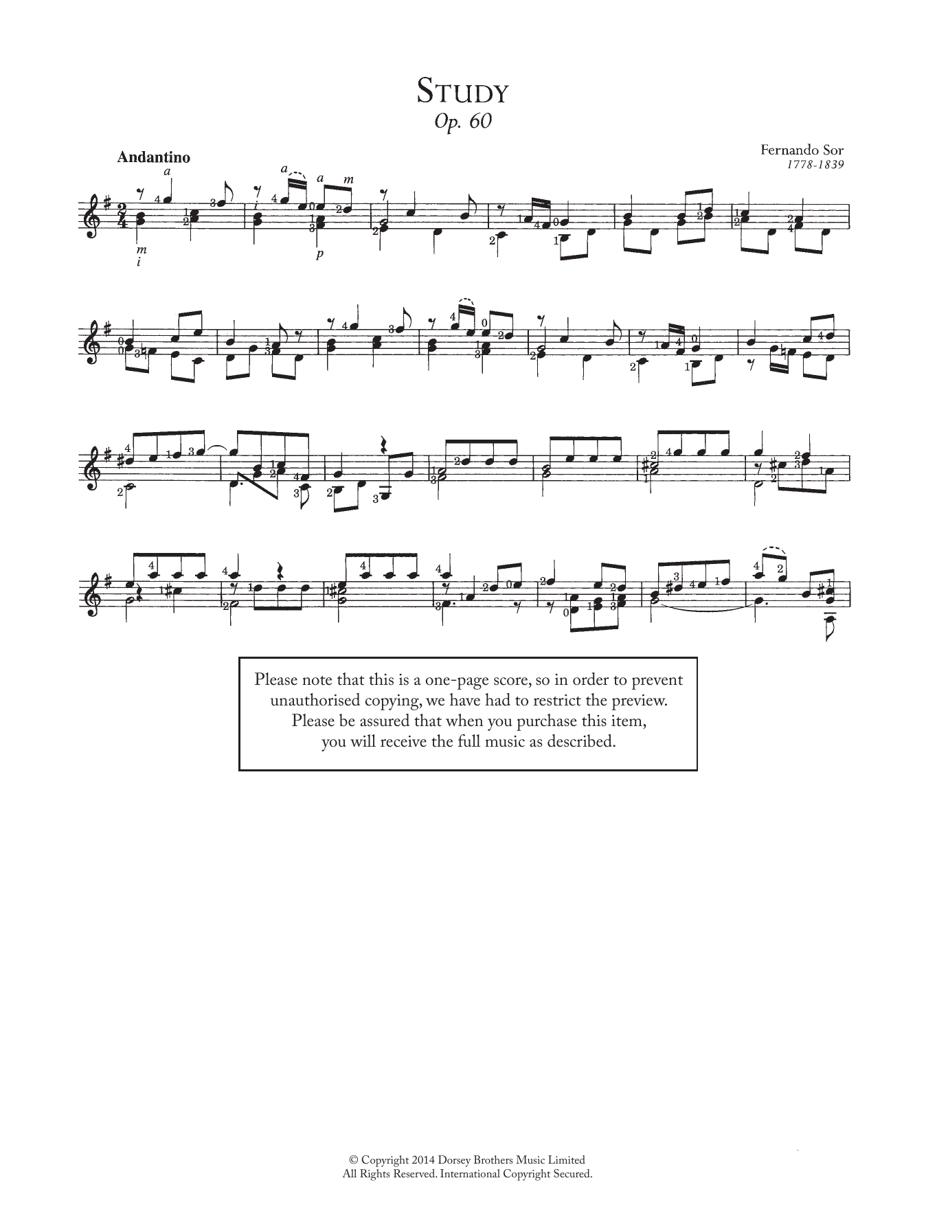 Fernando Sor Study, Op.60, No.16 sheet music, chords, lyrics - Printable PDF for Easy Guitar