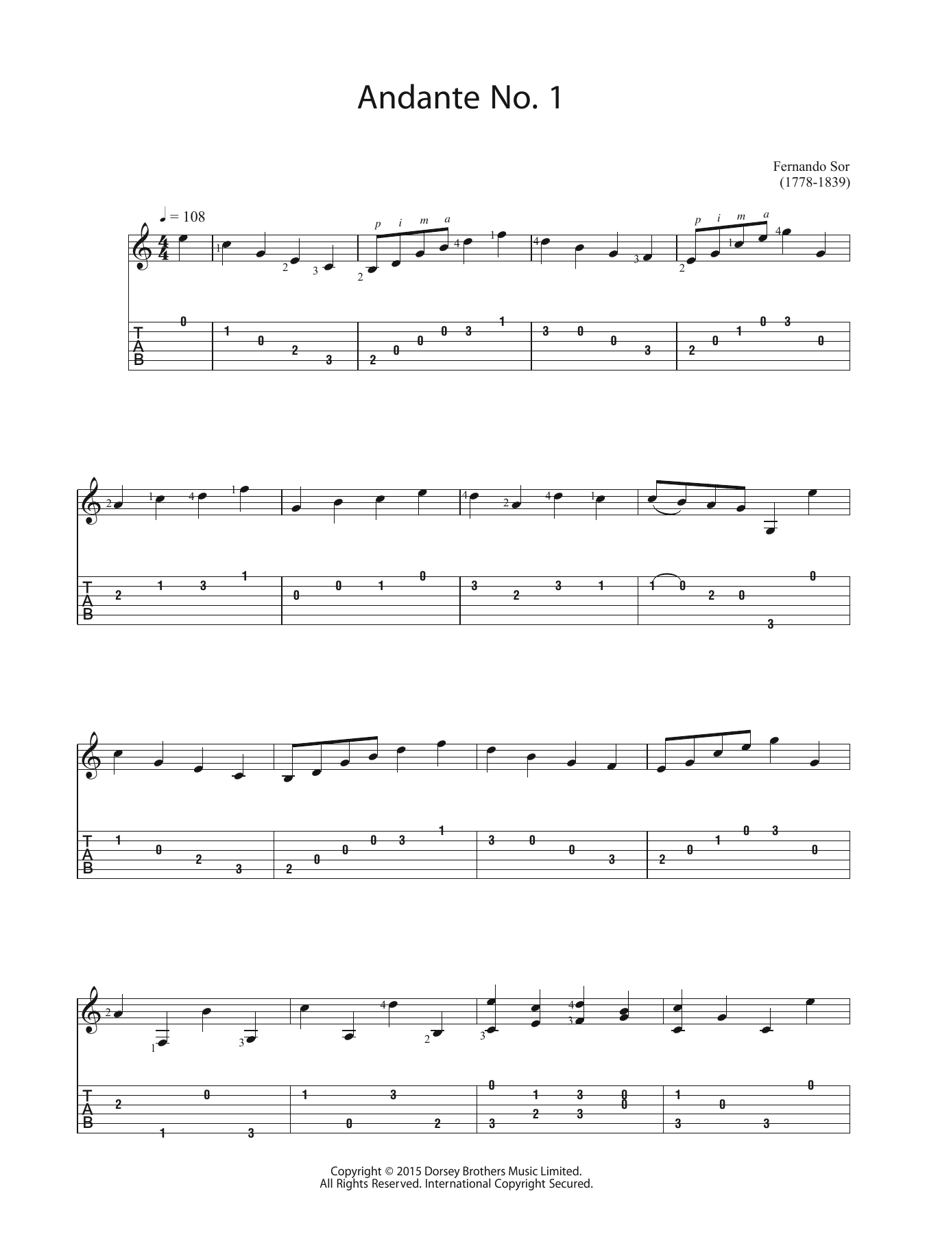 Learn to play Fernando Sor Andante No. 1 sheet music for Guitar in minutes. Fernando Sor Andante No. 1 sheet music preview music notes and score for Guitar including 2 page(s)