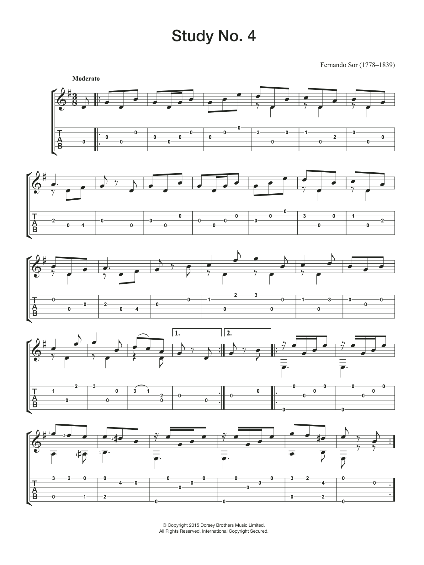Fernando Sor Study No. 4 sheet music preview music notes and score for Guitar including 2 page(s)