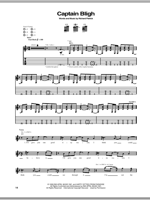 Filter Captain Bligh sheet music, chords, lyrics - Printable PDF for Guitar Tab