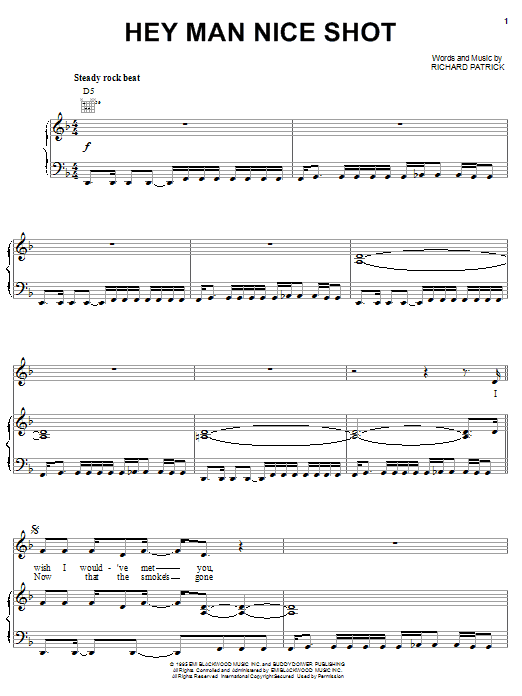 Filter Hey Man Nice Shot sheet music preview music notes and score for Piano, Vocal & Guitar (Right-Hand Melody) including 7 page(s)