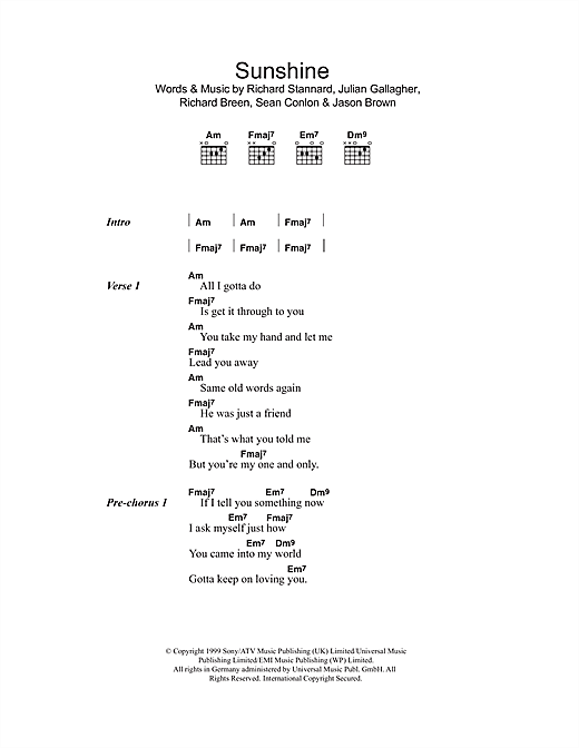 Learn to play Five Sunshine sheet music for Lyrics & Chords in minutes. Five Sunshine sheet music notes and chords
