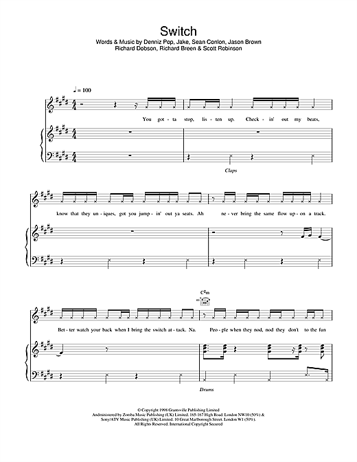 Learn to play Five Switch sheet music for Piano, Vocal & Guitar in minutes. Five Switch sheet music notes and chords