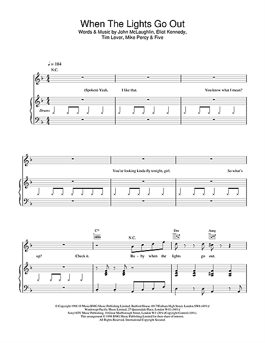 Learn to play Five When The Lights Go Out sheet music for Piano, Vocal & Guitar in minutes. Five When The Lights Go Out sheet music notes and chords