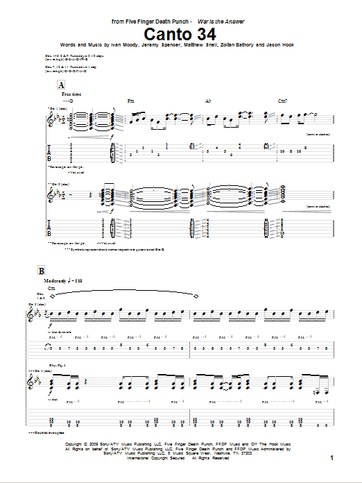 Learn to play Five Finger Death Punch Canto 34 sheet music for Guitar Tab in minutes. Five Finger Death Punch Canto 34 sheet music preview music notes and score for Guitar Tab including 13 page(s)