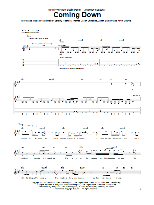 Learn to play Five Finger Death Punch Coming Down sheet music for Guitar Tab in minutes. Five Finger Death Punch Coming Down sheet music preview music notes and score for Guitar Tab including 10 page(s)