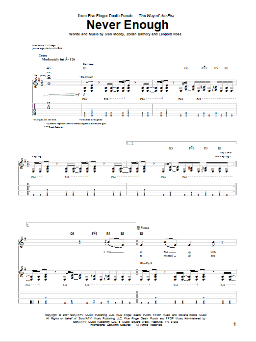 Learn to play Five Finger Death Punch Never Enough sheet music for Guitar Tab in minutes. Five Finger Death Punch Never Enough sheet music preview music notes and score for Guitar Tab including 9 page(s)