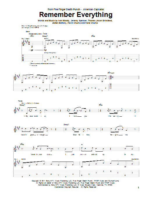 Learn to play Five Finger Death Punch Remember Everything sheet music for Guitar Tab in minutes. Five Finger Death Punch Remember Everything sheet music preview music notes and score for Guitar Tab including 6 page(s)