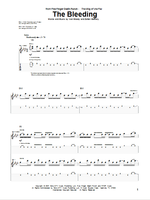 Learn to play Five Finger Death Punch The Bleeding sheet music for Guitar Tab in minutes. Five Finger Death Punch The Bleeding sheet music preview music notes and score for Guitar Tab including 9 page(s)
