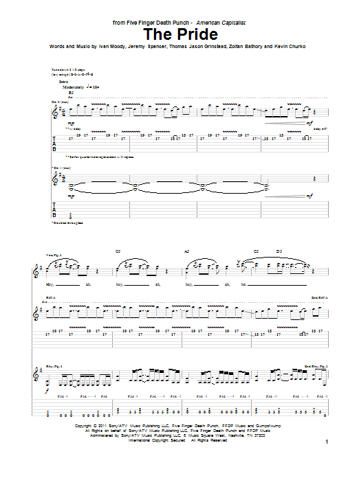 Learn to play Five Finger Death Punch The Pride sheet music for Guitar Tab in minutes. Five Finger Death Punch The Pride sheet music preview music notes and score for Guitar Tab including 5 page(s)