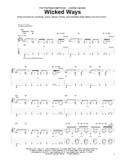 Learn to play Five Finger Death Punch Wicked Ways sheet music for Guitar Tab in minutes. Five Finger Death Punch Wicked Ways sheet music preview music notes and score for Guitar Tab including 4 page(s)