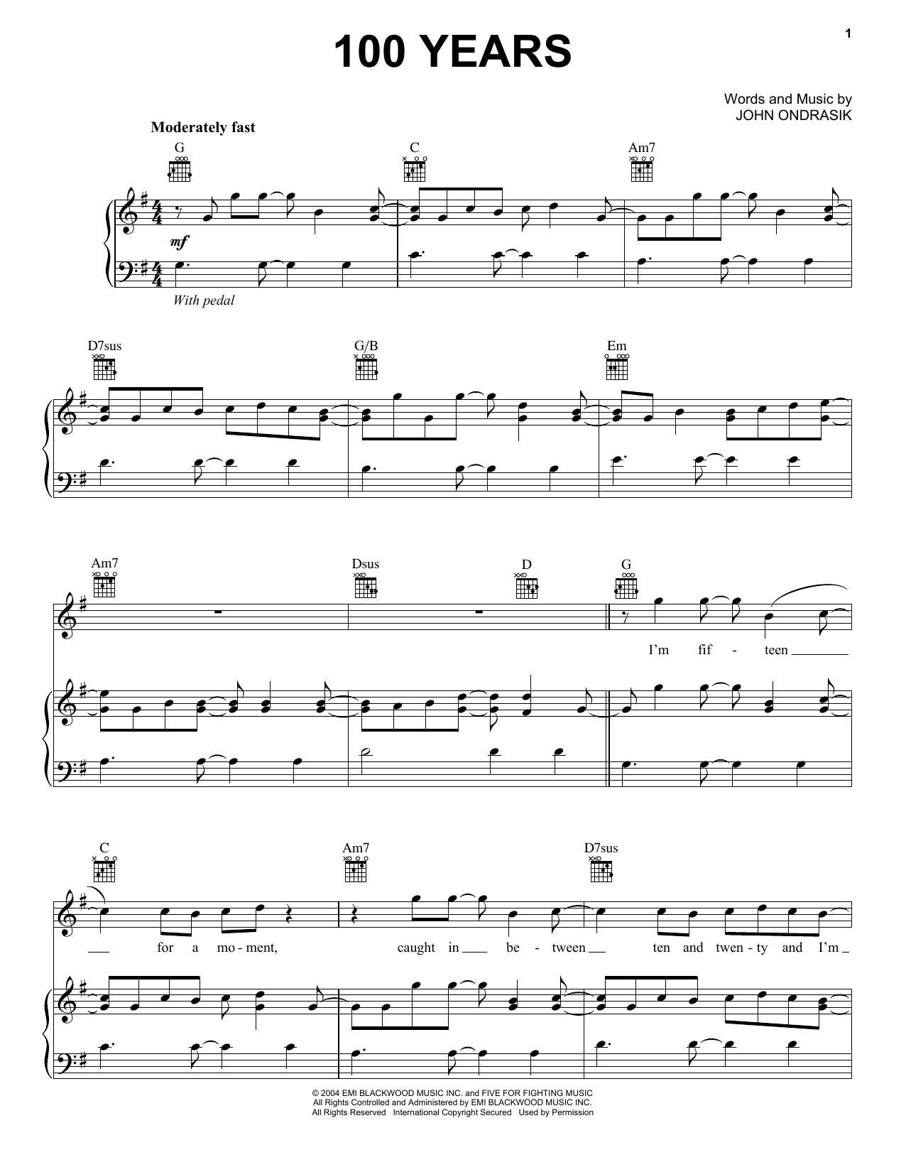 Learn to play Five For Fighting 100 Years sheet music for Easy Guitar Tab in minutes. Five For Fighting 100 Years sheet music preview music notes and score for Easy Guitar Tab including 6 page(s)