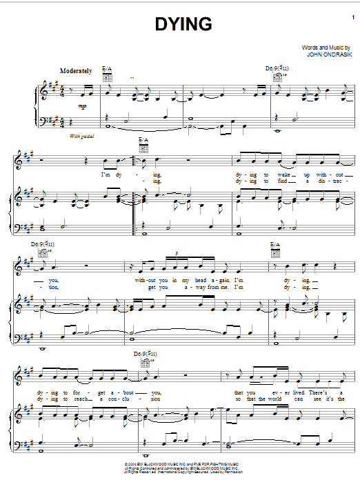 Learn to play Five For Fighting Dying sheet music for Piano, Vocal & Guitar (Right-Hand Melody) in minutes. Five For Fighting Dying sheet music preview music notes and score for Piano, Vocal & Guitar (Right-Hand Melody) including 5 page(s)