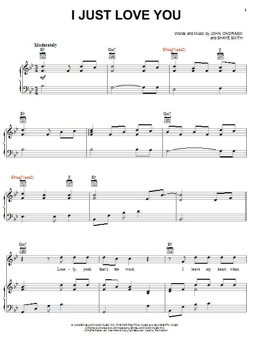 Learn to play Five For Fighting I Just Love You sheet music for Piano, Vocal & Guitar (Right-Hand Melody) in minutes. Five For Fighting I Just Love You sheet music preview music notes and score for Piano, Vocal & Guitar (Right-Hand Melody) including 6 page(s)