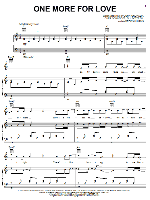Learn to play Five For Fighting One More For Love sheet music for Piano, Vocal & Guitar (Right-Hand Melody) in minutes. Five For Fighting One More For Love sheet music preview music notes and score for Piano, Vocal & Guitar (Right-Hand Melody) including 7 page(s)