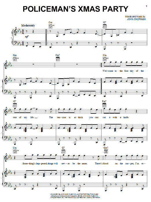 Learn to play Five For Fighting Policeman's Xmas Party sheet music for Piano, Vocal & Guitar (Right-Hand Melody) in minutes. Five For Fighting Policeman's Xmas Party sheet music preview music notes and score for Piano, Vocal & Guitar (Right-Hand Melody) including 7 page(s)