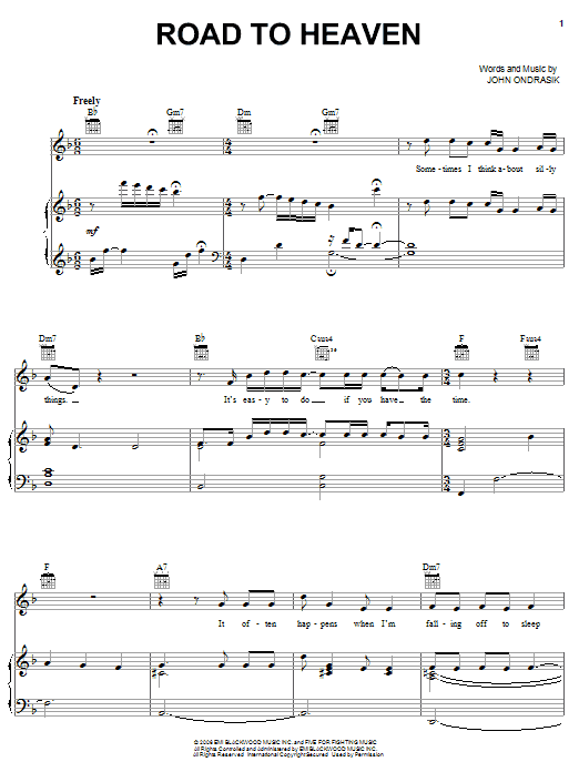 Learn to play Five For Fighting Road To Heaven sheet music for Piano, Vocal & Guitar (Right-Hand Melody) in minutes. Five For Fighting Road To Heaven sheet music preview music notes and score for Piano, Vocal & Guitar (Right-Hand Melody) including 10 page(s)
