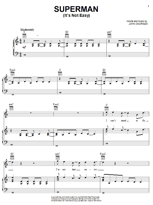 Five For Fighting Superman (It's Not Easy) sheet music preview music notes and score for Easy Guitar including 5 page(s)