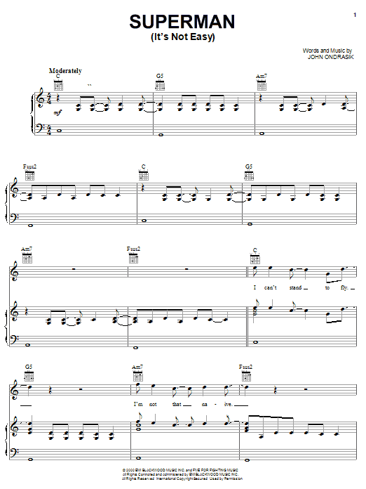 Learn to play Five For Fighting Superman (It's Not Easy) sheet music for E-Z Play Today in minutes. Five For Fighting Superman (It's Not Easy) sheet music preview music notes and score for E-Z Play Today including 4 page(s)