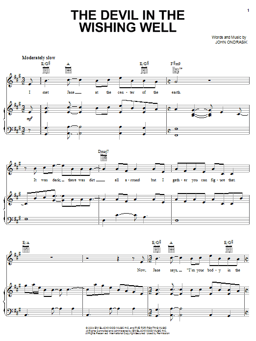 Five For Fighting The Devil In The Wishing Well sheet music preview music notes and score for Piano, Vocal & Guitar (Right-Hand Melody) including 10 page(s)