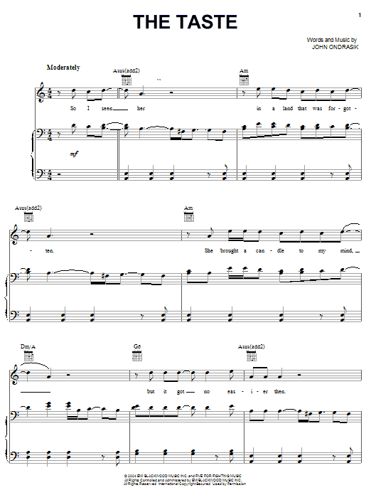 Learn to play Five For Fighting The Taste sheet music for Piano, Vocal & Guitar (Right-Hand Melody) in minutes. Five For Fighting The Taste sheet music notes and chords