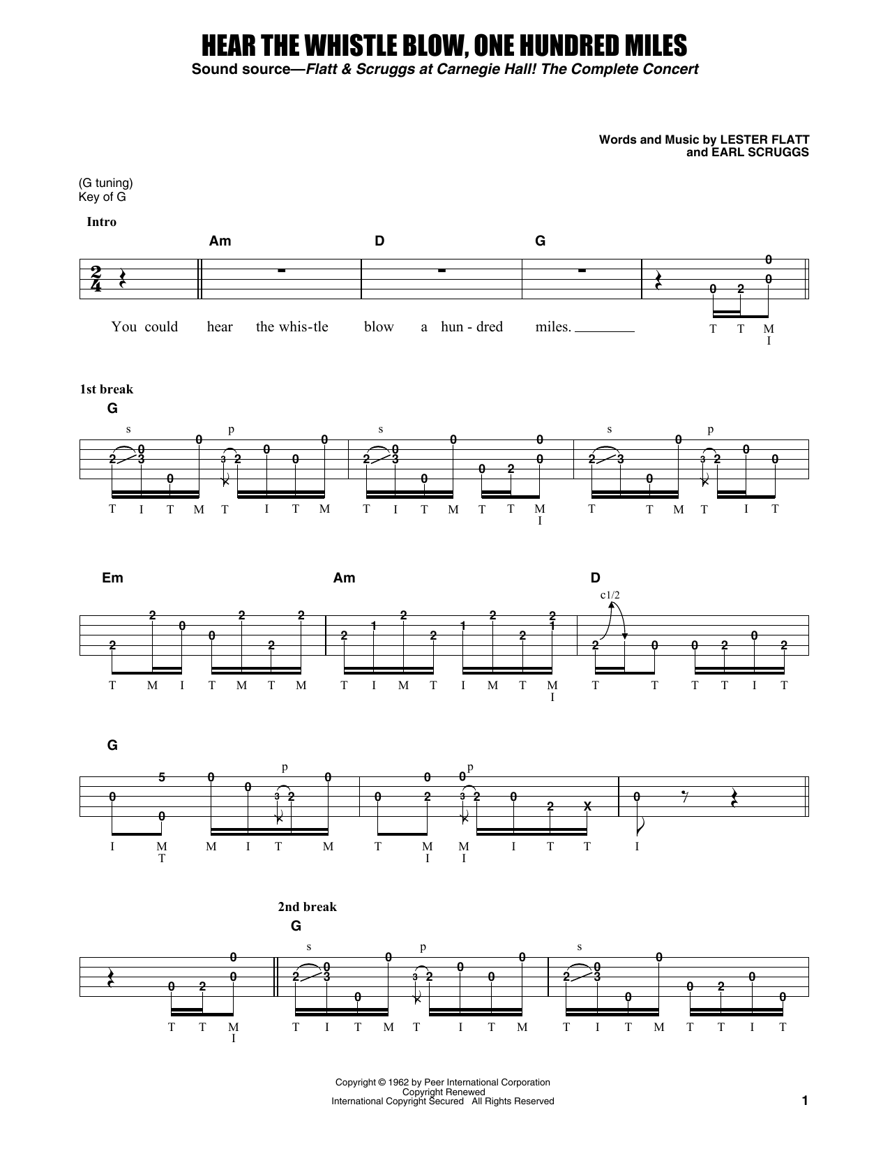Flatt & Scruggs Hear The Whistle Blow, One Hundred Miles sheet music, chords, lyrics - Printable PDF for Banjo Tab