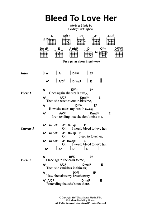 Fleetwood Mac Bleed To Love Her sheet music, chords, lyrics - Printable PDF for Lyrics & Chords