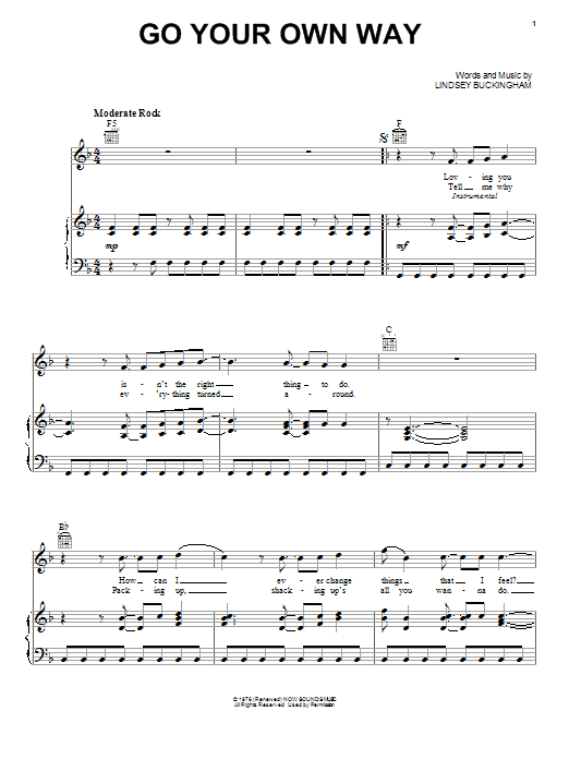 Fleetwood Mac Go Your Own Way Sheet Music Download Pdf Score