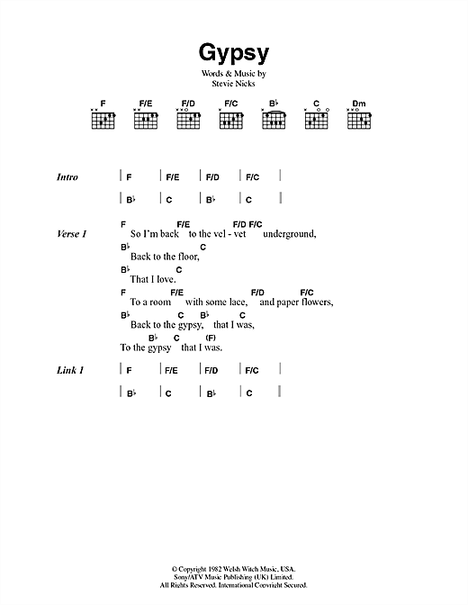 Learn to play Fleetwood Mac Gypsy sheet music for Easy Guitar Tab in minutes. Fleetwood Mac Gypsy sheet music preview music notes and score for Easy Guitar Tab including 7 page(s)