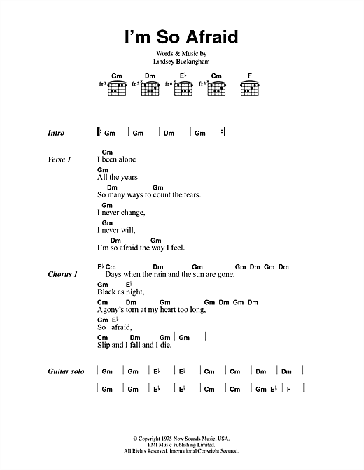 Fleetwood Mac I'm So Afraid sheet music, chords, lyrics - Printable PDF for Lyrics & Chords