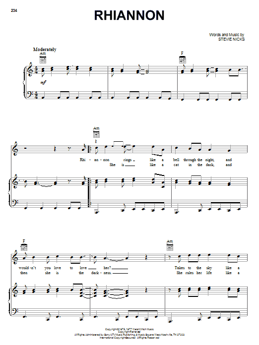 Learn to play Fleetwood Mac Rhiannon sheet music for Piano, Vocal & Guitar (Right-Hand Melody) in minutes. Fleetwood Mac Rhiannon sheet music notes and chords