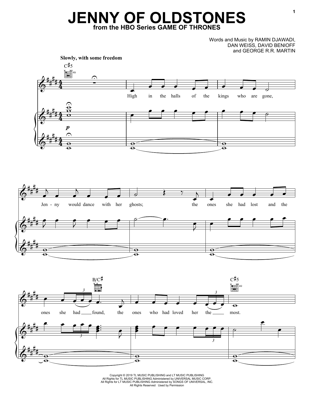 Florence And The Machine Jenny Of Oldstones (from Game of Thrones) sheet music, chords, lyrics - Printable PDF for Piano, Vocal & Guitar (Right-Hand Melody)