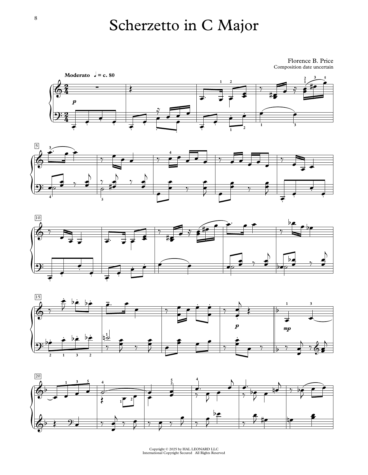 Florence Price Scherzetto In C Major sheet music, chords, lyrics - Printable PDF for Educational Piano