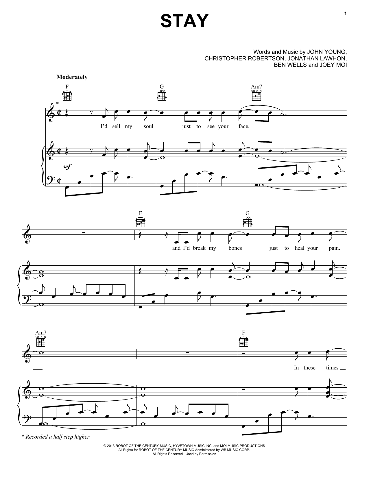 Florida Georgia Line Stay sheet music, chords, lyrics - Printable PDF for Piano, Vocal & Guitar (Right-Hand Melody)