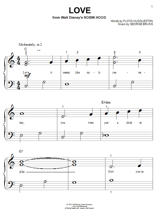 Learn to play Floyd Huddleston Love (from Walt Disney's Robin Hood) sheet music for Piano (Big Notes) in minutes. Floyd Huddleston Love (from Walt Disney's Robin Hood) sheet music notes and chords