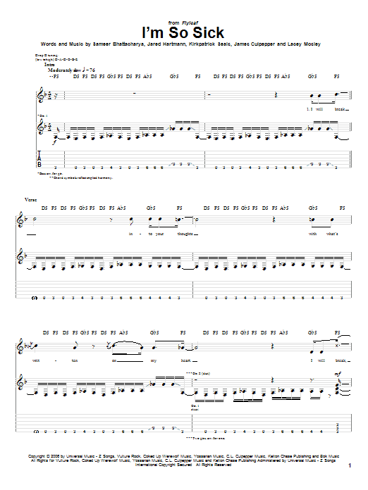Learn to play Flyleaf I'm So Sick sheet music for Easy Guitar Tab in minutes. Flyleaf I'm So Sick sheet music preview music notes and score for Easy Guitar Tab including 4 page(s)