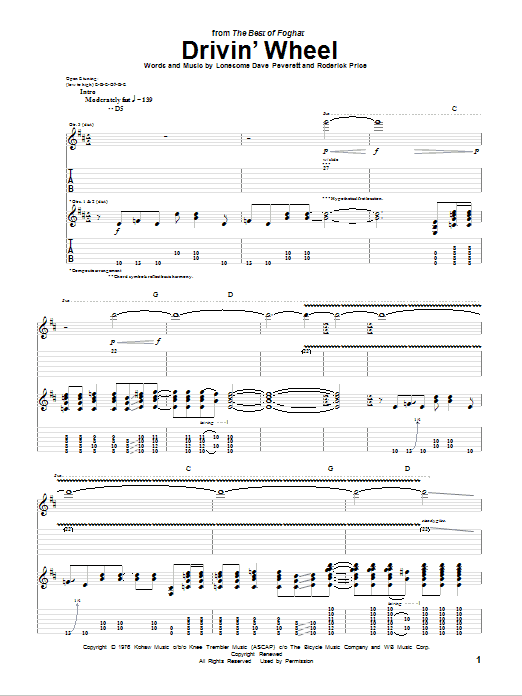 Learn to play Foghat Drivin' Wheel sheet music for Guitar Tab in minutes. Foghat Drivin' Wheel sheet music notes and chords