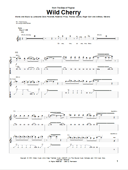 Learn to play Foghat Wild Cherry sheet music for Guitar Tab in minutes. Foghat Wild Cherry sheet music notes and chords