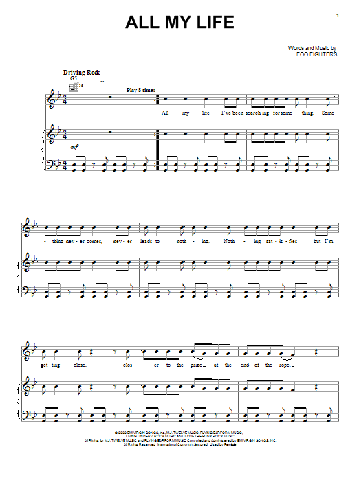 Learn to play Foo Fighters All My Life sheet music for Easy Guitar Tab in minutes. Foo Fighters All My Life sheet music notes and chords