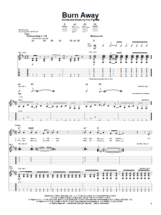 Learn to play Foo Fighters Burn Away sheet music for Guitar Tab in minutes. Foo Fighters Burn Away sheet music notes and chords