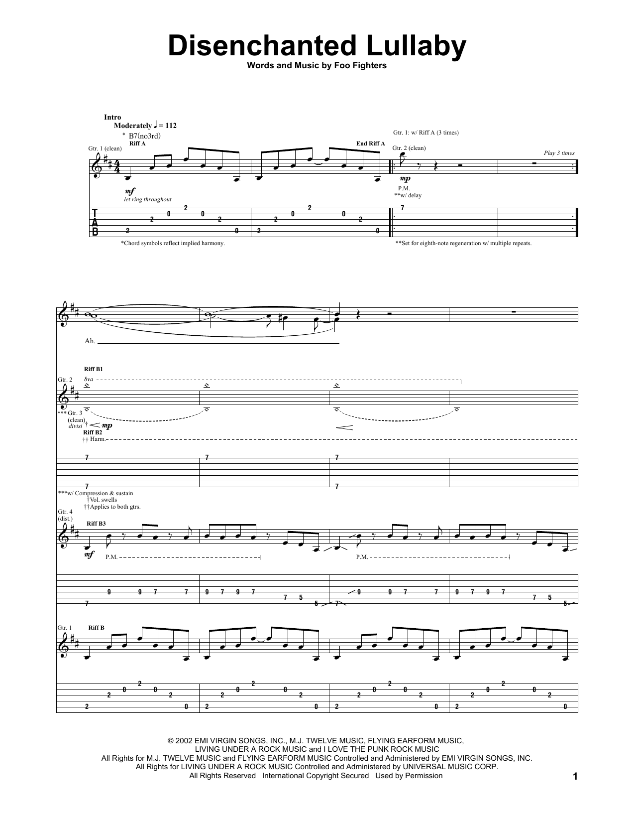 Learn to play Foo Fighters Disenchanted Lullaby sheet music for Guitar Tab in minutes. Foo Fighters Disenchanted Lullaby sheet music notes and chords