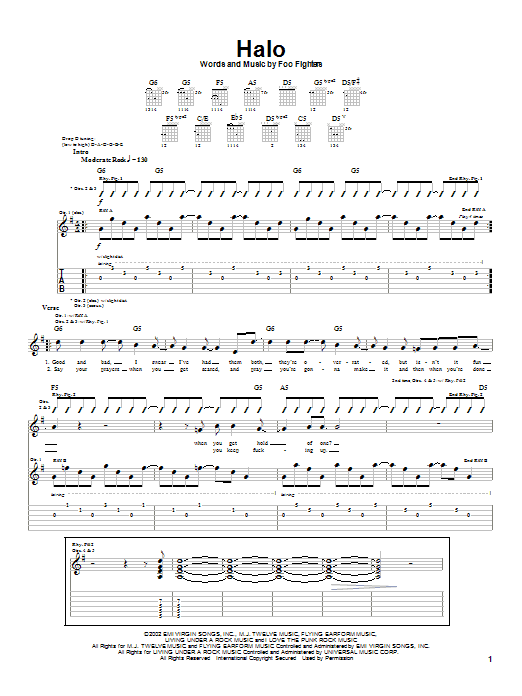 Learn to play Foo Fighters Halo sheet music for Guitar Tab in minutes. Foo Fighters Halo sheet music notes and chords