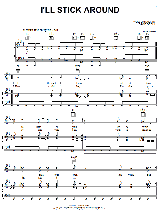 Learn to play Foo Fighters I'll Stick Around sheet music for Guitar Tab in minutes. Foo Fighters I'll Stick Around sheet music preview music notes and score for Guitar Tab including 6 page(s)