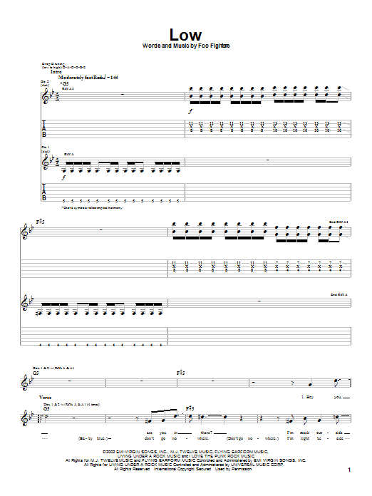 Learn to play Foo Fighters Low sheet music for Guitar Tab in minutes. Foo Fighters Low sheet music notes and chords