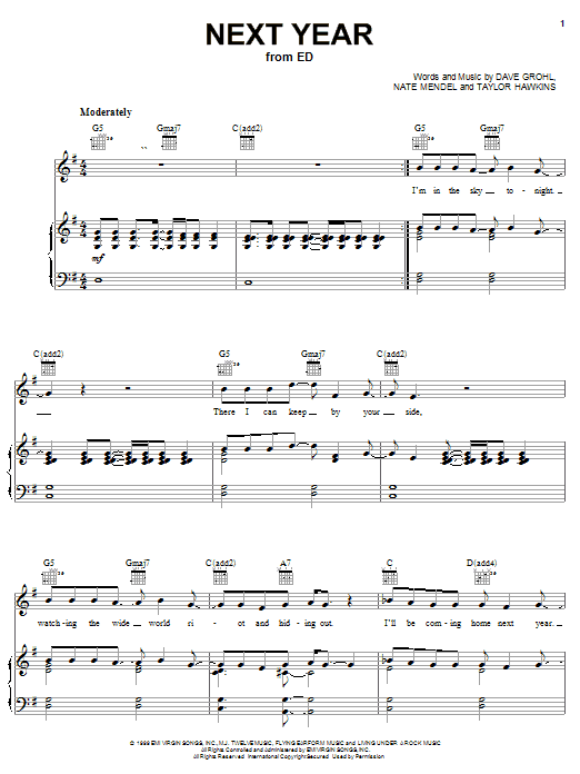 Learn to play Foo Fighters Next Year sheet music for Piano, Vocal & Guitar (Right-Hand Melody) in minutes. Foo Fighters Next Year sheet music preview music notes and score for Piano, Vocal & Guitar (Right-Hand Melody) including 6 page(s)